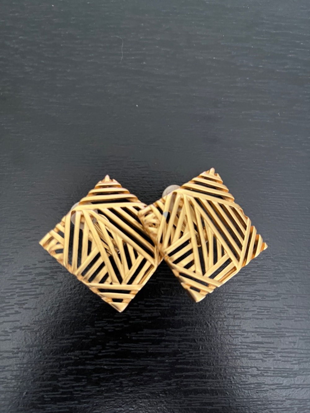 Vintage Goldtone Woven Square Clip-On Earrings